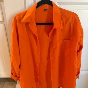 SHEIN Bright Orange Women's Casual Button Down Shirt